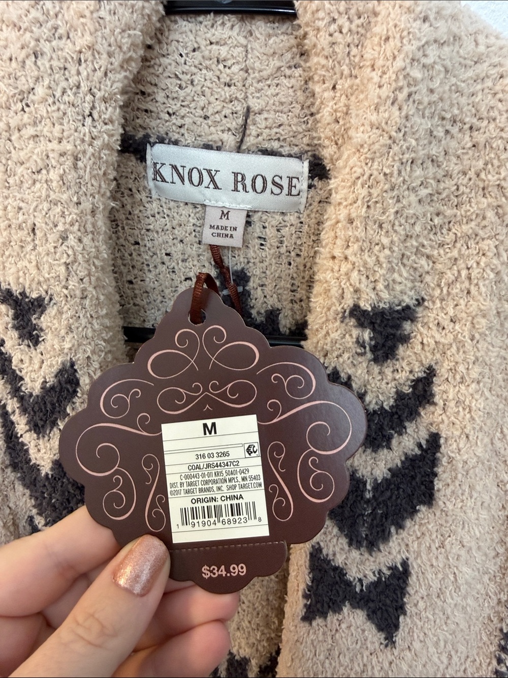 Knox Rose Plush Aztec Shawl Cardigan - Cream & Dark Brown - Picture 4 of 5